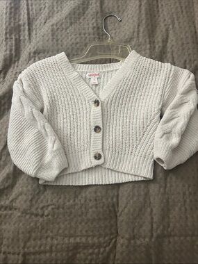 Cat & Jack Cream Cropped Knit Cardigan with Puff Cable Sleeves